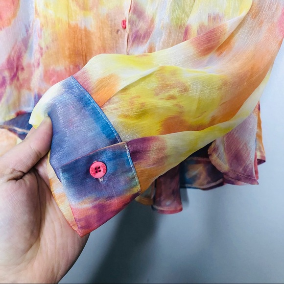 UNIF watercolor cold shoulder button up top - Picture 8 of 11